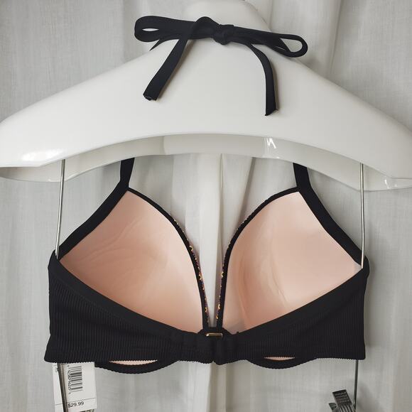 Shade & Shore Black with Colorful Embroidery Cup Size Bikini Top NWT, 32DDD - Picture 3 of 7